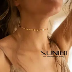 SUNIBI Trendy Women's Neck Chain Stainless Steel Choker Necklace Gold Color Goth Chocker Necklace For Women Jewelry Wholesale
