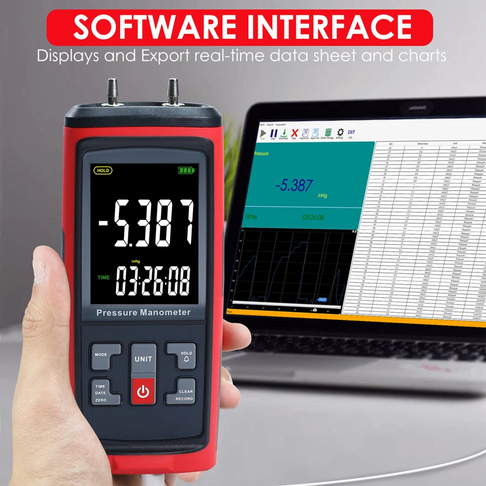 Digital Differential Manometer Air Pressure Gauge Professional Detector U-type ±50 KPa Pneumatic Compressor Valves Tanks - view 4