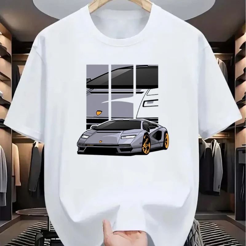 

Men'S Casual Crew Neck Pure Cotton T-Shirt Geometric Car Print Comfortable Top Regular Fit Everyday Casual Wear Sports T-Shirt