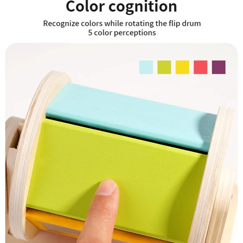 Wooden Montessori Toys Color Rolling Drum Toy Mirror Spinning Puzzle Toy Baby Sensory Early Education Toys Todders Birthday Gift