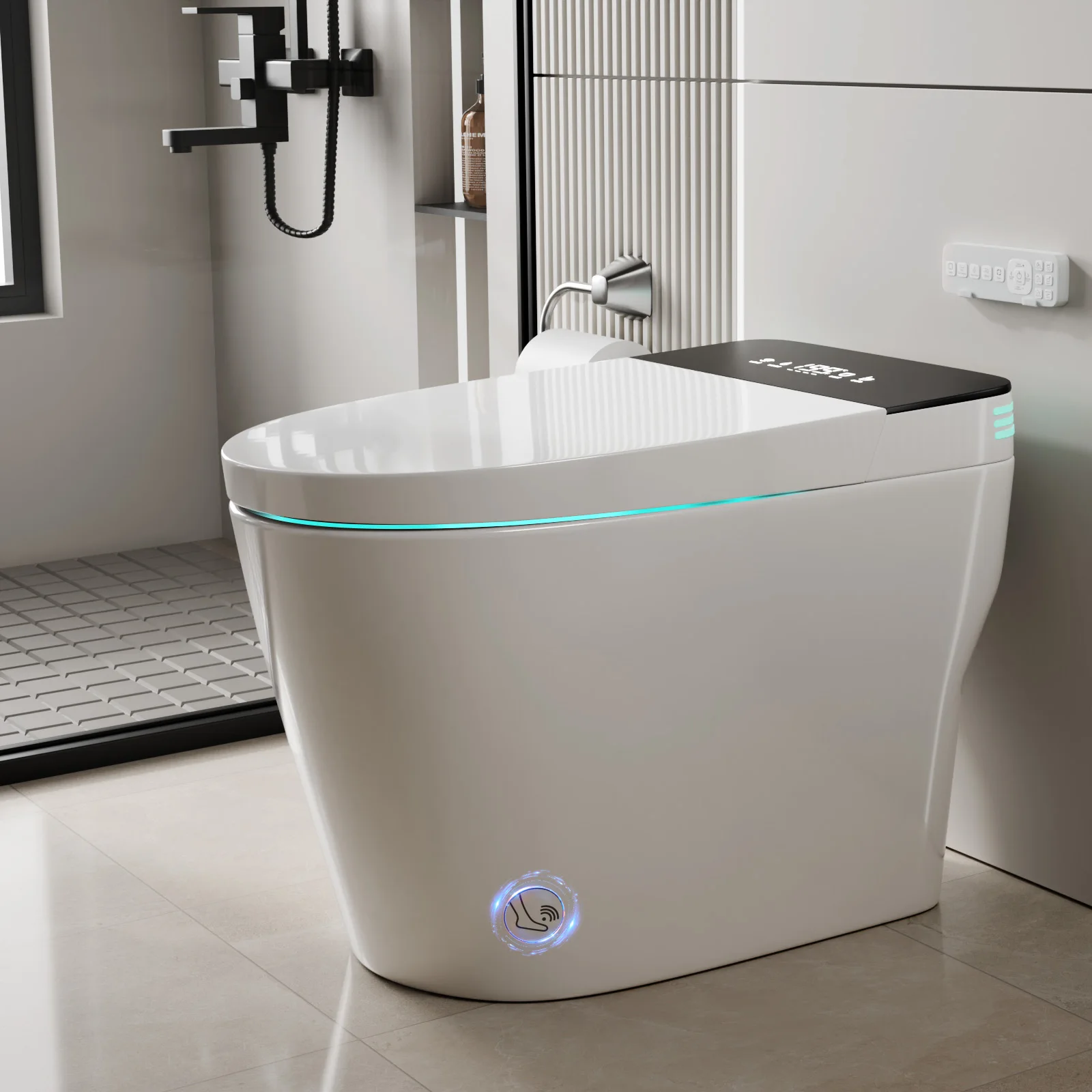 

Smart Toilet with Built In Bidet, ADA Height, One-Piece Bidet Toilet with Voice Control, Foot Sensor, Dual AUTO Flush in 1.28GPF