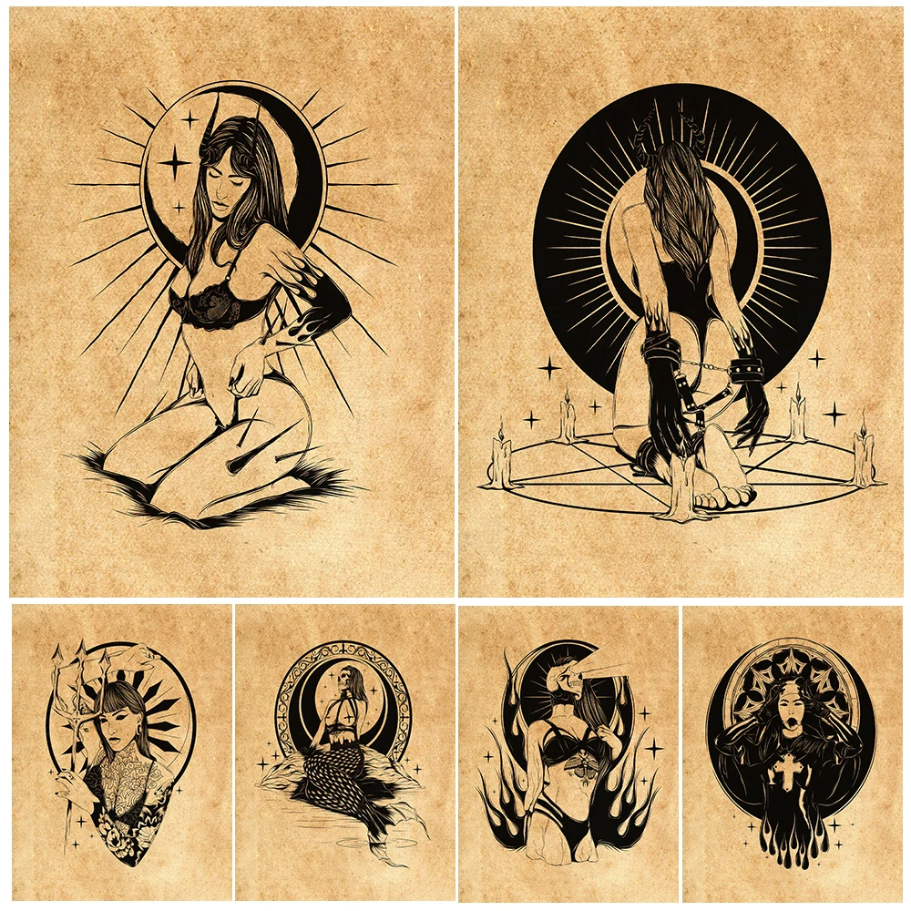 Devil Chef,Skeleton Mermaid,Enchantress Vintage Wall Art Canvas Painting Sacrifice To The Devil Art Poster And Print Home Decor