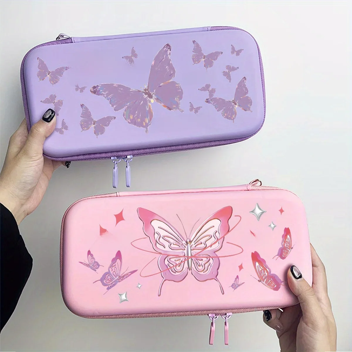 Sac de voyage Portable papillon rose violet pour Nintendo Switch, coque Anti-collision, mallette de rangement pour organiser les accessoires de jeu