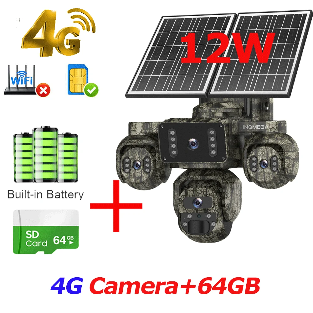 20MP 4-lens 4-scherm zonne-energie beveiligingscamera 4G SIM buiten met 24/7 opname AOV draadloos CCTV bewakingssysteem