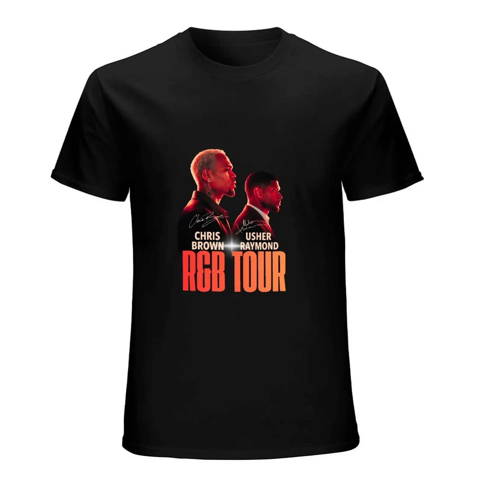 Red Gradient Chris Brown Usher Raymond R&B Tour Signature Portrait T-shirt Unisex Hip Hop Concert Cotton Casual Short Sleeve