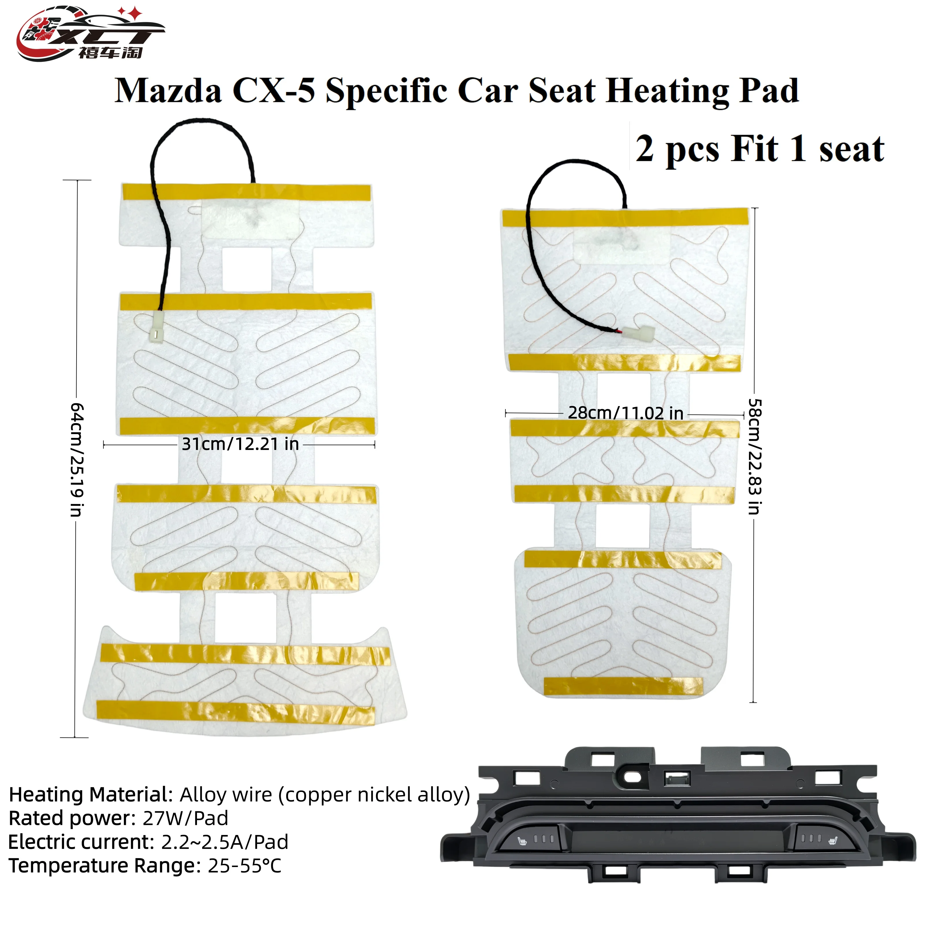Built In Car Seat Heating System Kit Fit 2 seats, With Dedicated Switches & Heating Pads, Suitable For Mazda CX-5 2024-2025