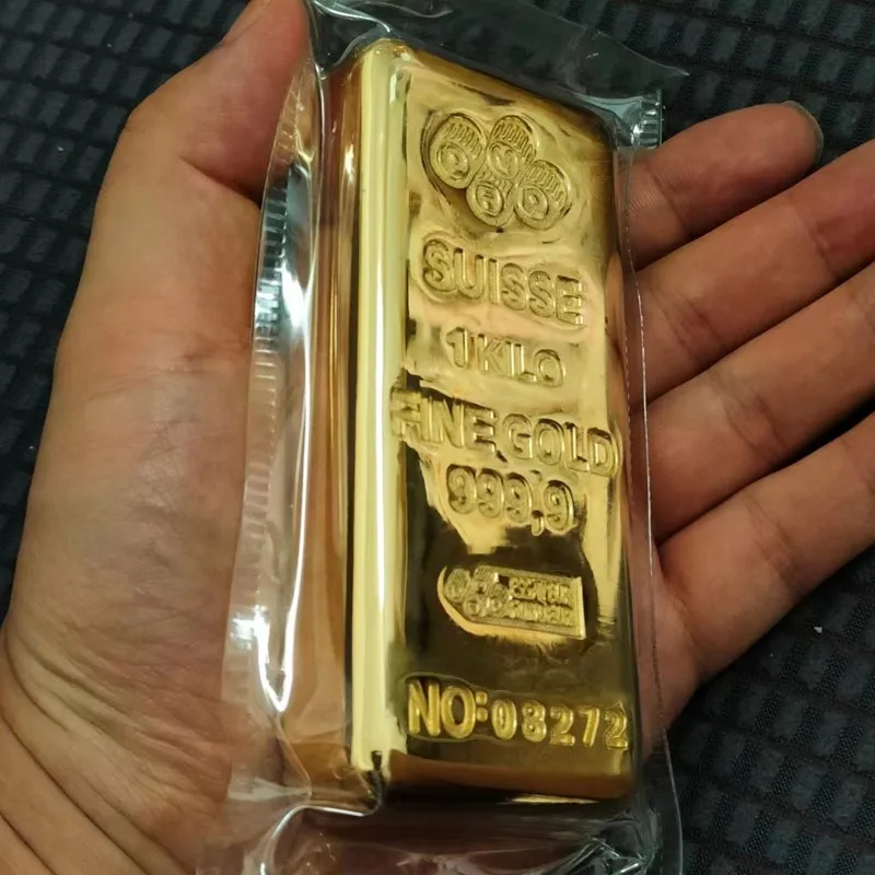 Suisse 1kg Gold Bullion Bar Swiss 1000g Pure Copper Gold Plated Gold Bar with Different Number