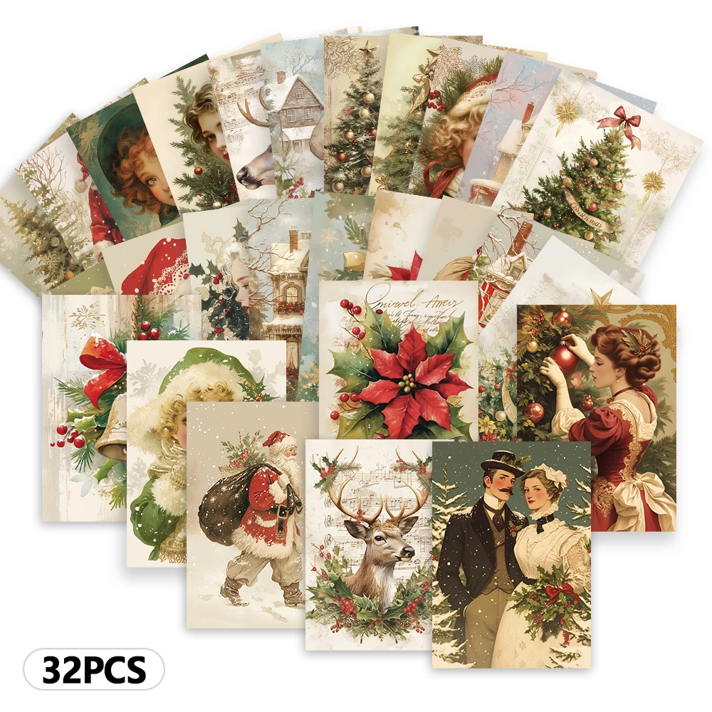 32 Stück, Vintage-Weihnachtspostkarten, Weihnachten, Geburtstags-/Jubiläumsgeschenke, Sammlerstücke, perfekt zum Verschenken, postfertig. – Detail 1