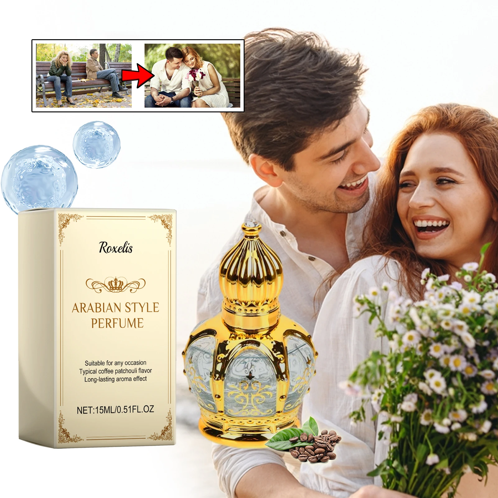 

15ml Roxelis Coffee Patchouli Arabian Perfume Long Lasting Fresh Alluring Fragrance Uplifting Energy Mood Boosting Luxury Scent