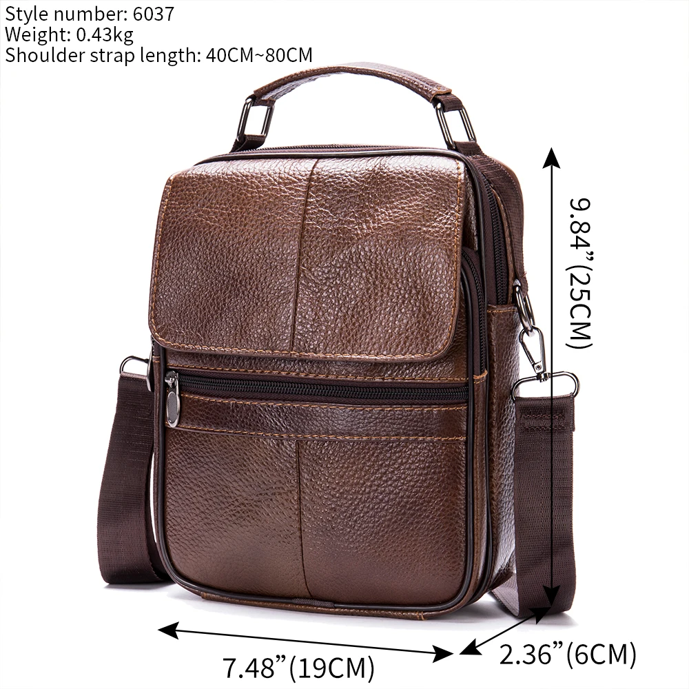 Westal-Bolso de hombro de cuero genuino para hombre, bandolera