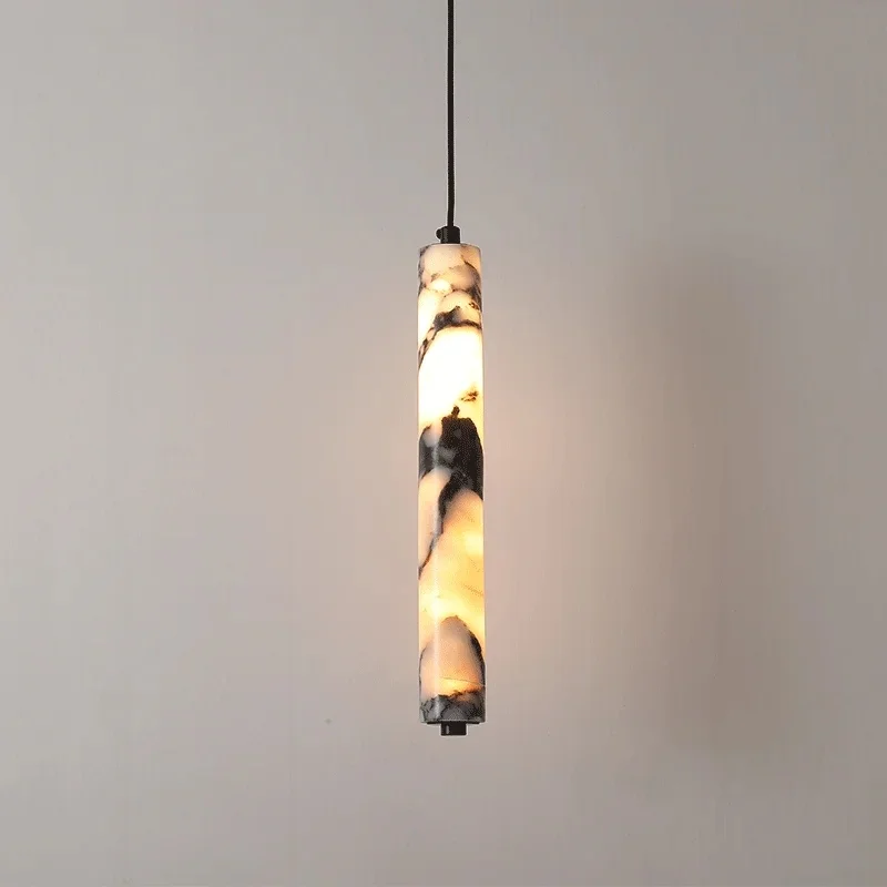 Luxe zwarte cilinder natuursteen hanglamp High-end nachtkastje LED kroonluchter woonkamer decoratie thuis hangende lichten - afbeelding 2