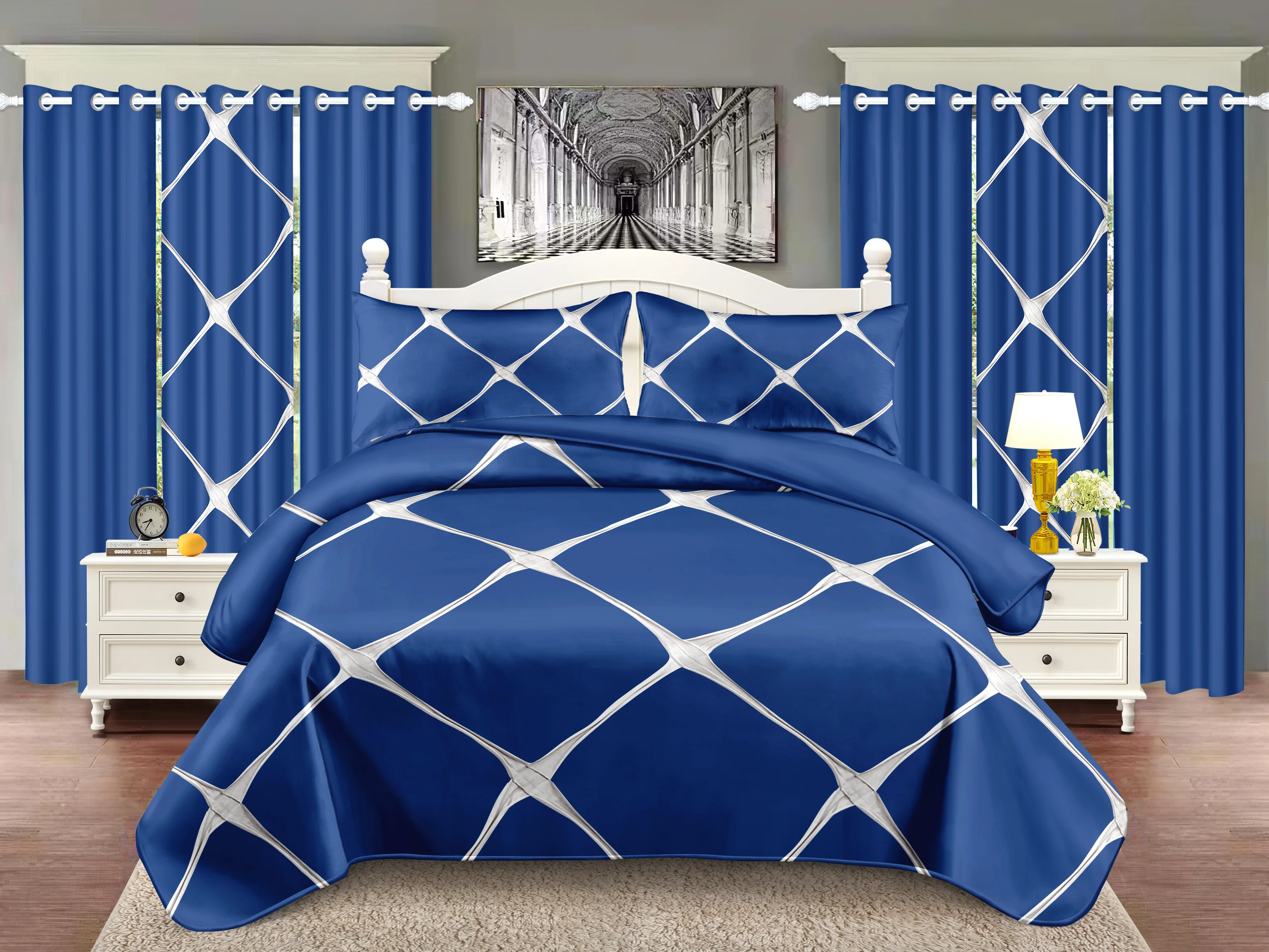 

Новый дизайн 2026 года: Комплект из 9 предметов для спальни (покрывало и шторы), размеры Queen/King