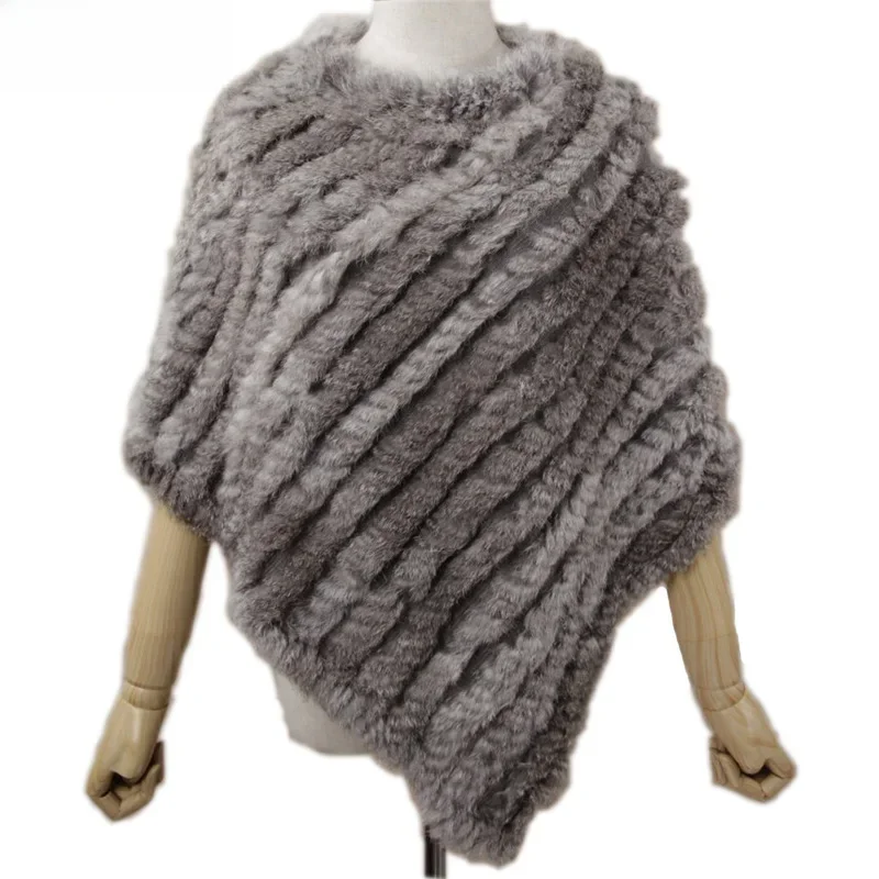 HSPL Fur Poncho 2022 Jesień Prawdziwy Królik Gorąca Wyprzedaż Trójkątny Dzianinowy Pulower Damski Pashmina Wrap poncho pele de coelho — zdjęcie 2