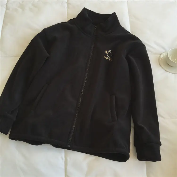 Lässige, einfarbige Damen-Winterjacken mit Stickerei, locker geschnitten, lange Ärmel, aus Polar-Fleece, bequeme, mit Fleece gefütterte, wärmende Kleidung. – Detail 7
