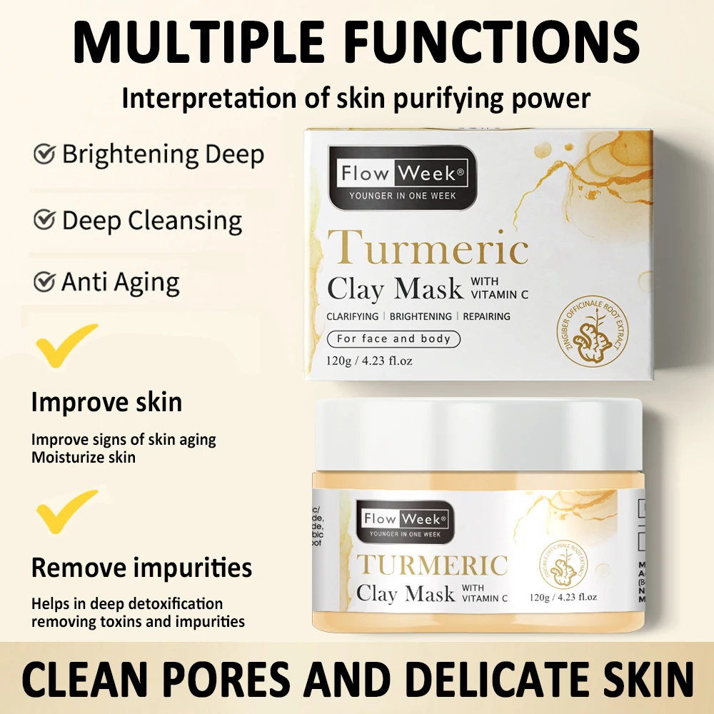 

FlowWeek Mud Mask Hydrating Moisturizing Firming Facial Cleansing Cream Remove Blackhead Skin Care Turmeric Cleansing Mud Mask