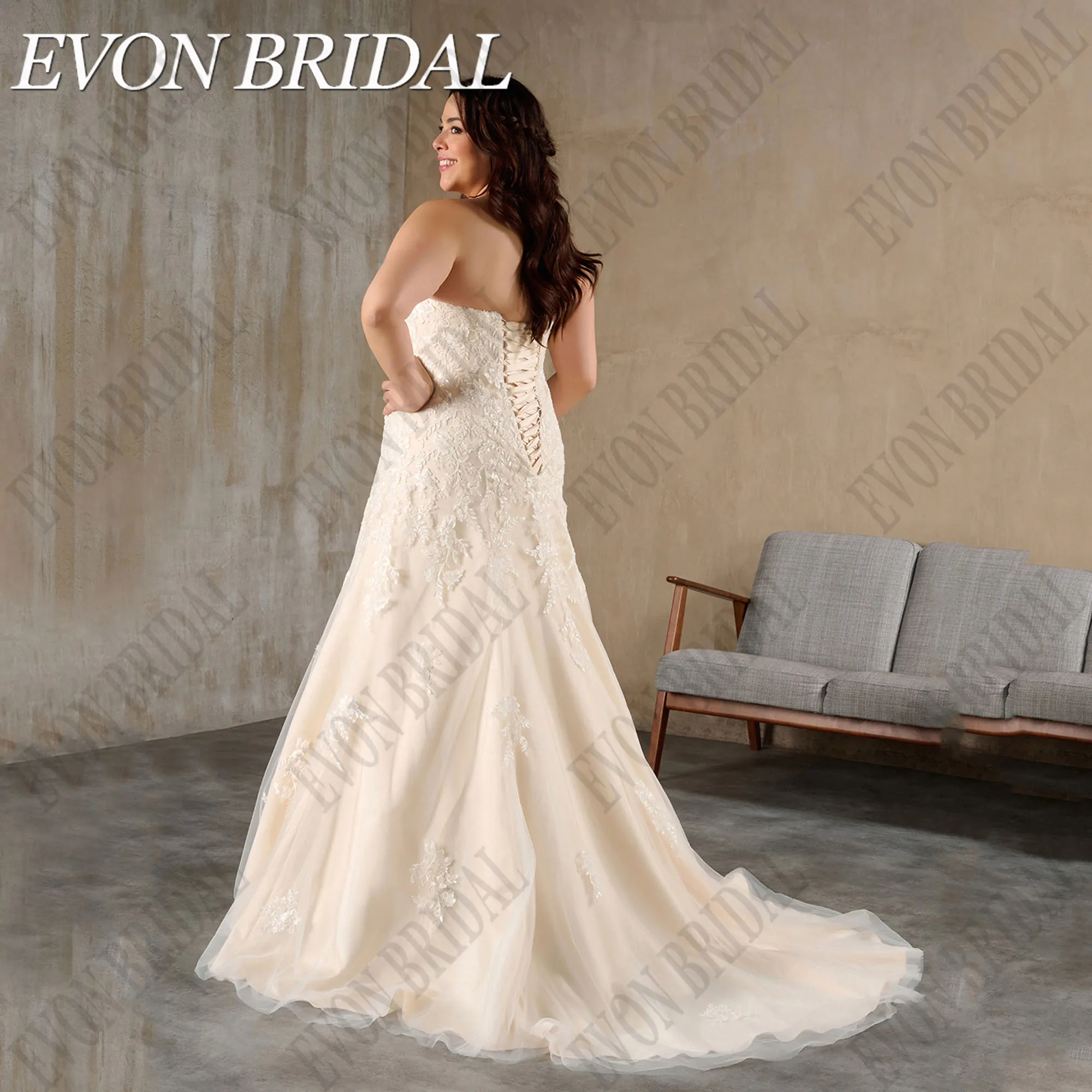 EVON BRIDAL Customized Wedding Dress Plus Size Mermaid Strapless Tulle Sleeveles Corset Bridal Gown Lace Applique Robe De Mariee