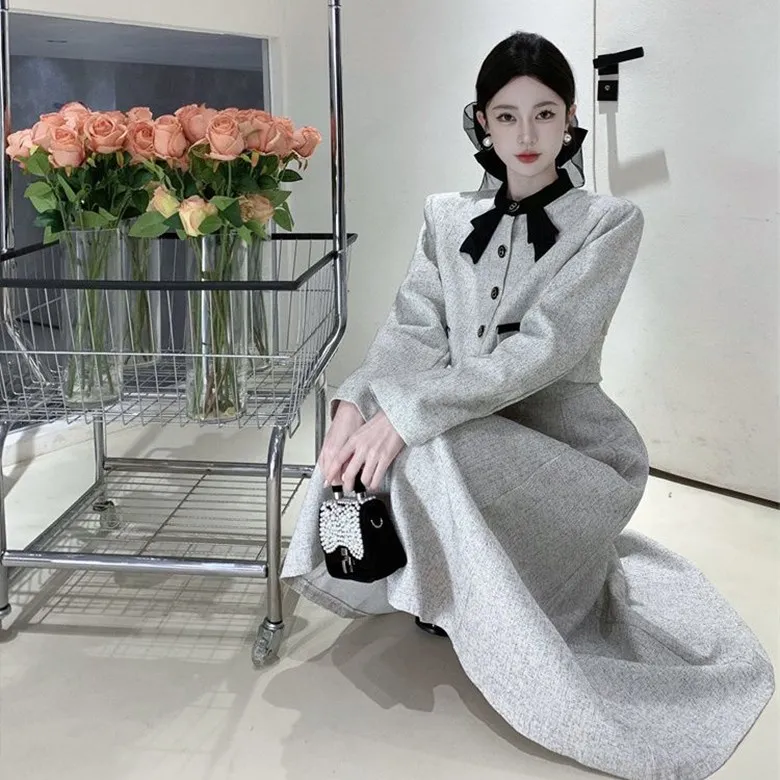 This Xiao autumn and winter elegant color short jacket + long skirt slim fit women top and lower two-piece set guest look Daily