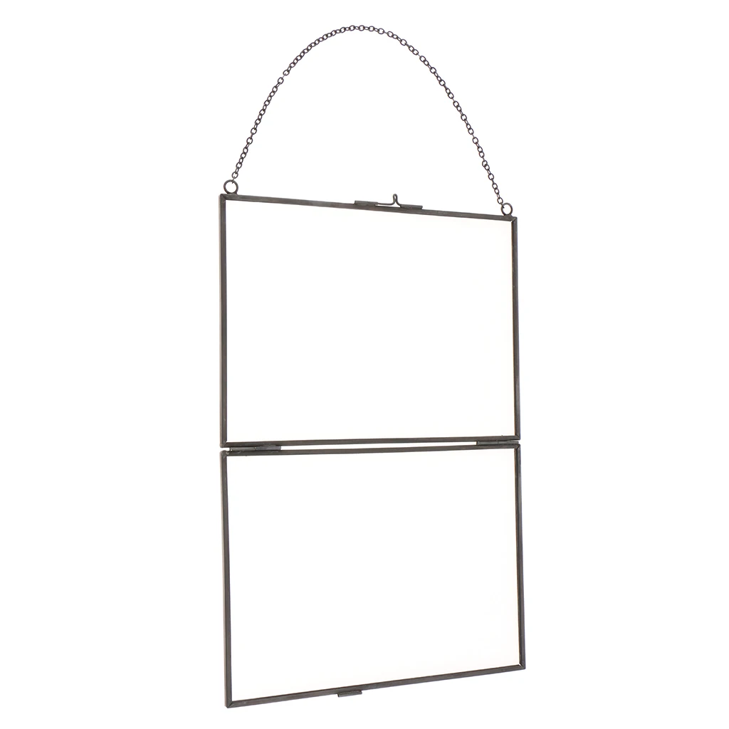 MagiDeal Industrial Style Double Sided Glass Hanging Photo Frame Wall Frame Flower Plant Specimen Portrait Display Frame Holder