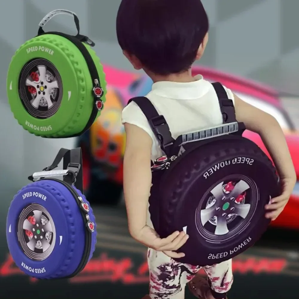 Sac d'école coloré en forme de pneu pour enfants, sac à bandoulière EVA avec roue de dessin animé 3D, sac à dos réduisant la charge pour enfants