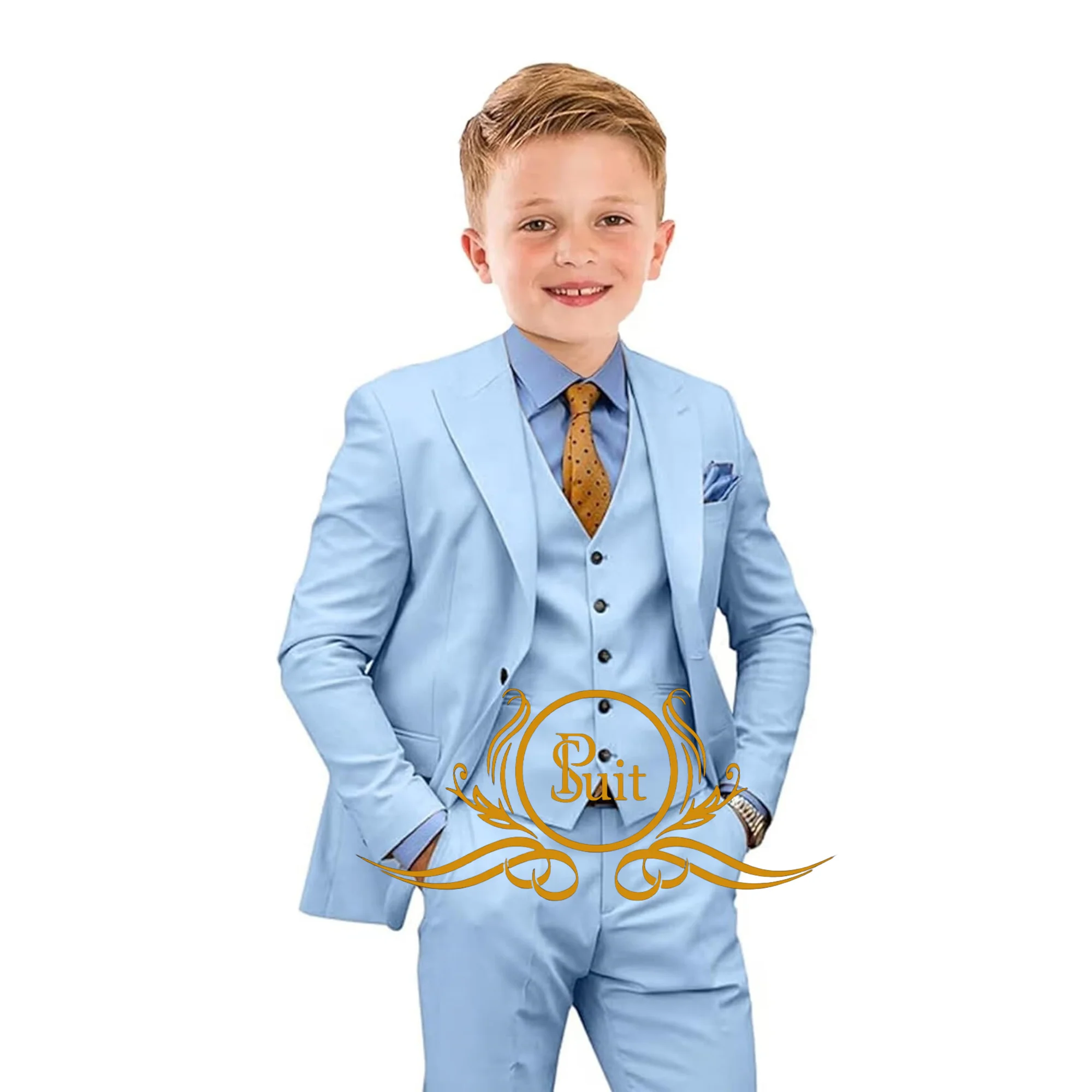 Boy Formal Suit Slim Fit Children Blazer 3 Piece Set Jacket Pants Vest Kids Tuxedo Wedding Party Outfits