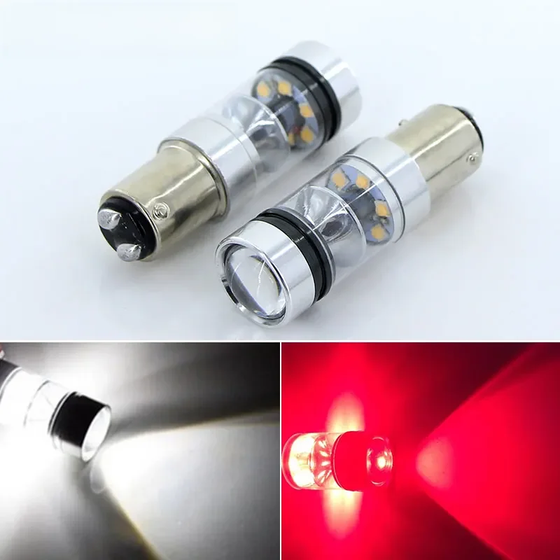 2X 1157 BAY15D 7225 BAZ15d P21/4W P21W/5W CZERWONY/Biały z ostrymi chipami LED 5W STOP TAIL PODWÓJNY FILAMENT 12V Żarówki samochodowe Stop Tail Brake — zdjęcie 2