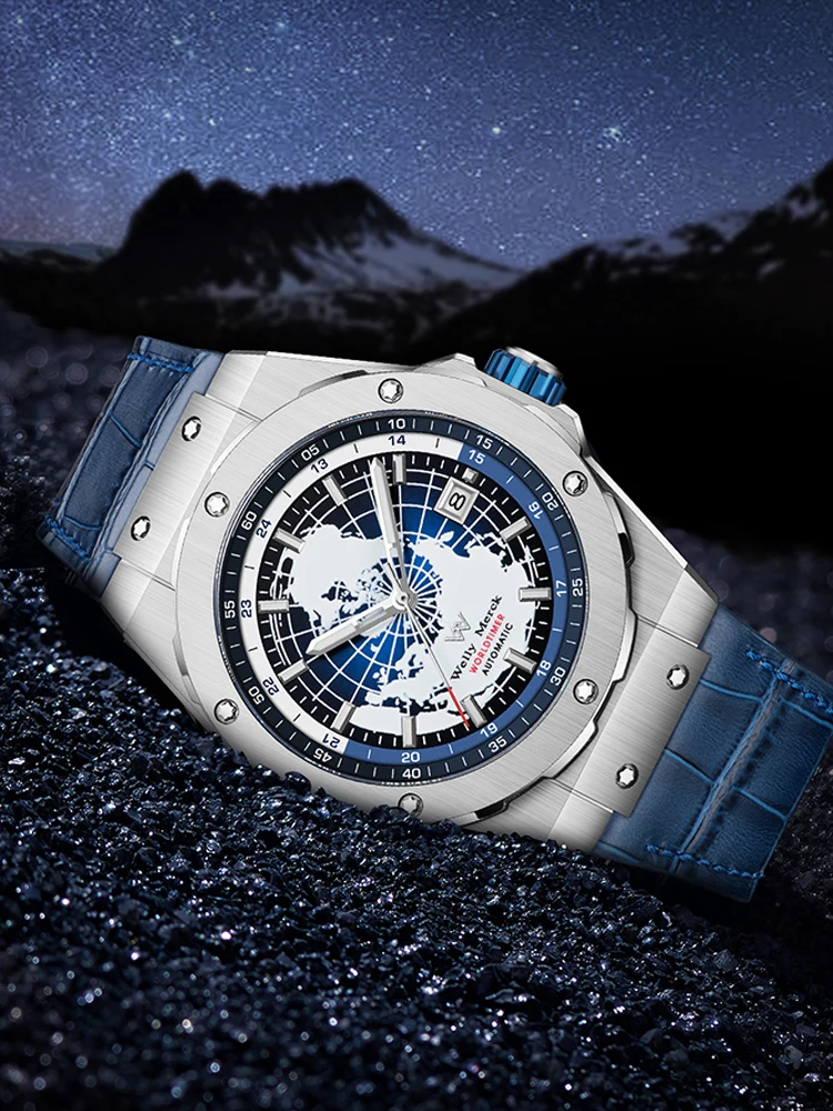 WM Watch World Time Series Men Watches reloj hombre Business Automatic Mechanical Welly Merck Wrist Watch For Man 124M-WM