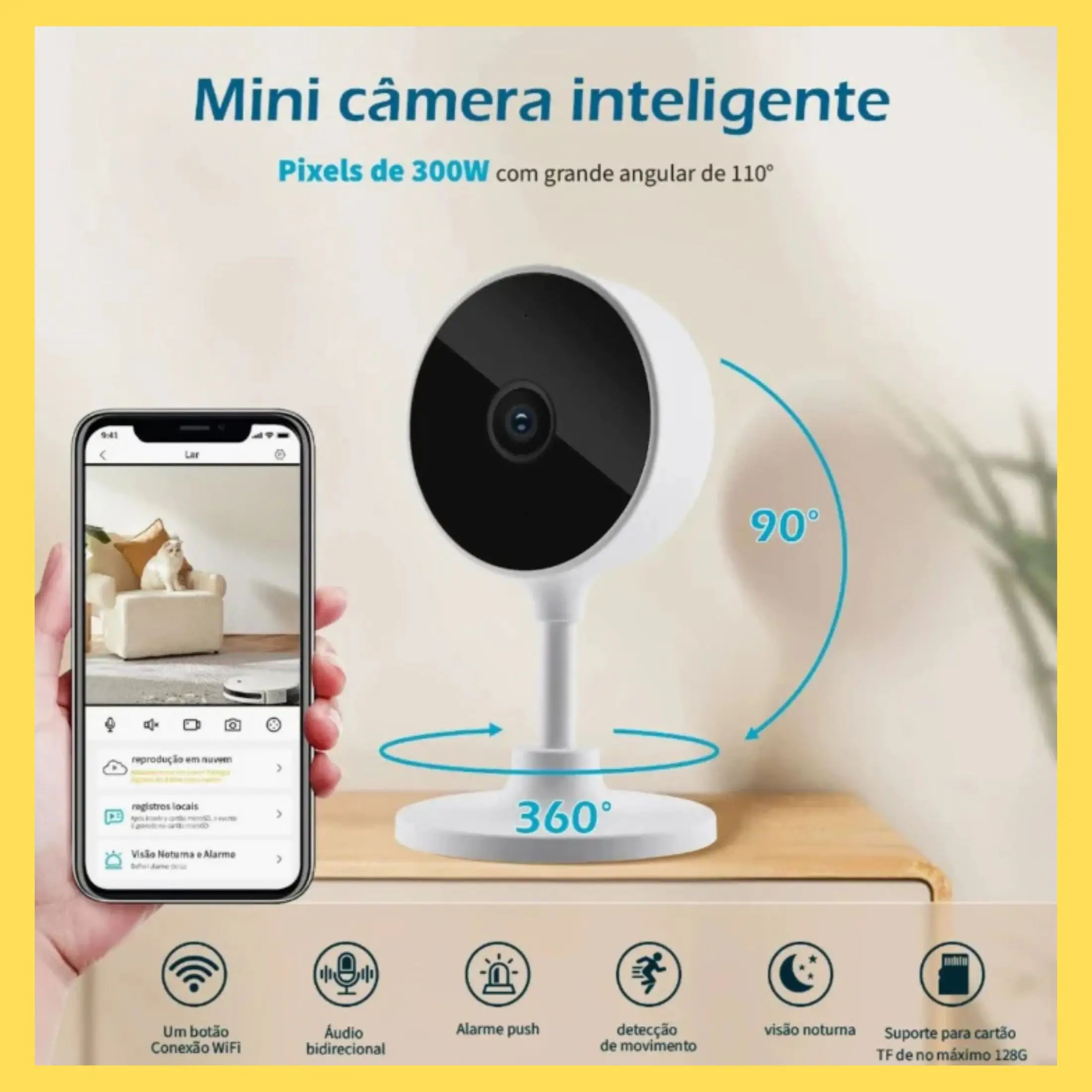 كاميرا الأمن الذكية - مربية إلكترونية، رؤية ليلية، TUYA - Bivolt HD Wi-Fi #1