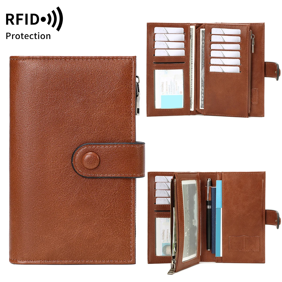 

Женские кошельки с RFID-блокировкой из искусственной кожи, тройной кошелек-клатч, держатель для кредитных карт, женский дорожный кошелек, кошелек с держателем для ручек
