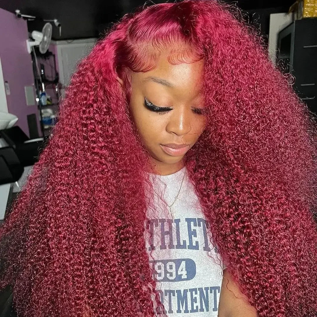 

250 Density Red 99J Burgundy Deep Wave HD 13x6 Lace Front Human Hair Wigs 40 30 Inch Curly Wigs Brazilian 13x4 Lace Frontal Wig