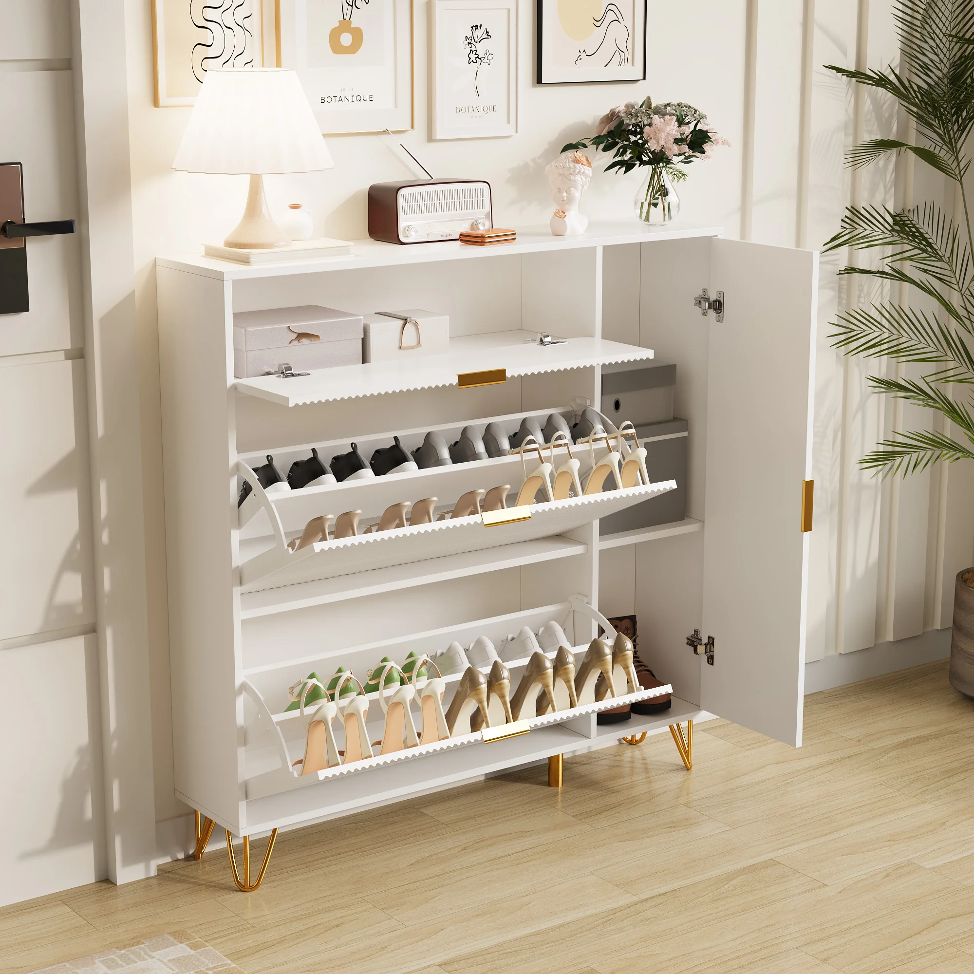Anajqaqia, mobile porta scarpe con spazio di stoccaggio, dimensioni 110 x 114,5 cm, mobile da ingresso, credenza, mobile contenitore per il soggiorno, cassettiera, mobile contenitore antipolvere di
