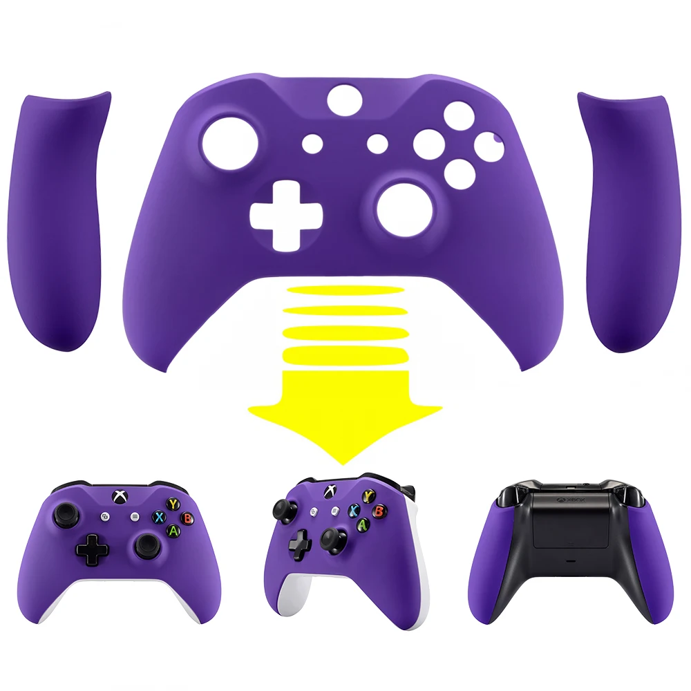 eXtremeRate Soft Touch Upper Housing Shell with Side Rails Panel Replacement Part for Xbox One S / One X Controller - Purple