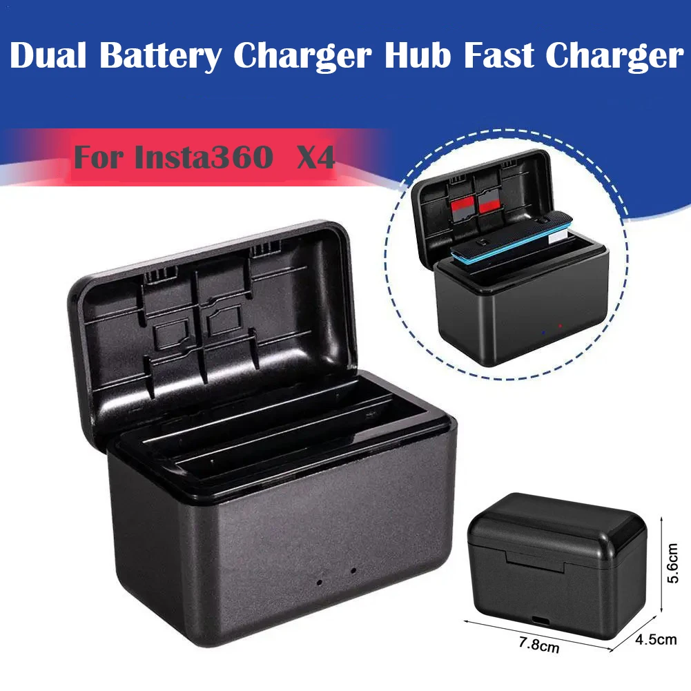 

Dual Battery Charger Hub For Insta360 X4 Camera 2 Channel Fast Charger Case Type C Battery Box For Insta 360 X4 Camera Acceossry