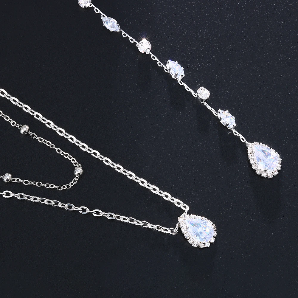 Fashion Water Drop Zircon Bridal Back Necklace Body for Women Wedding Accessories Bling Crystal Back Chain Dress Jewelry Gift