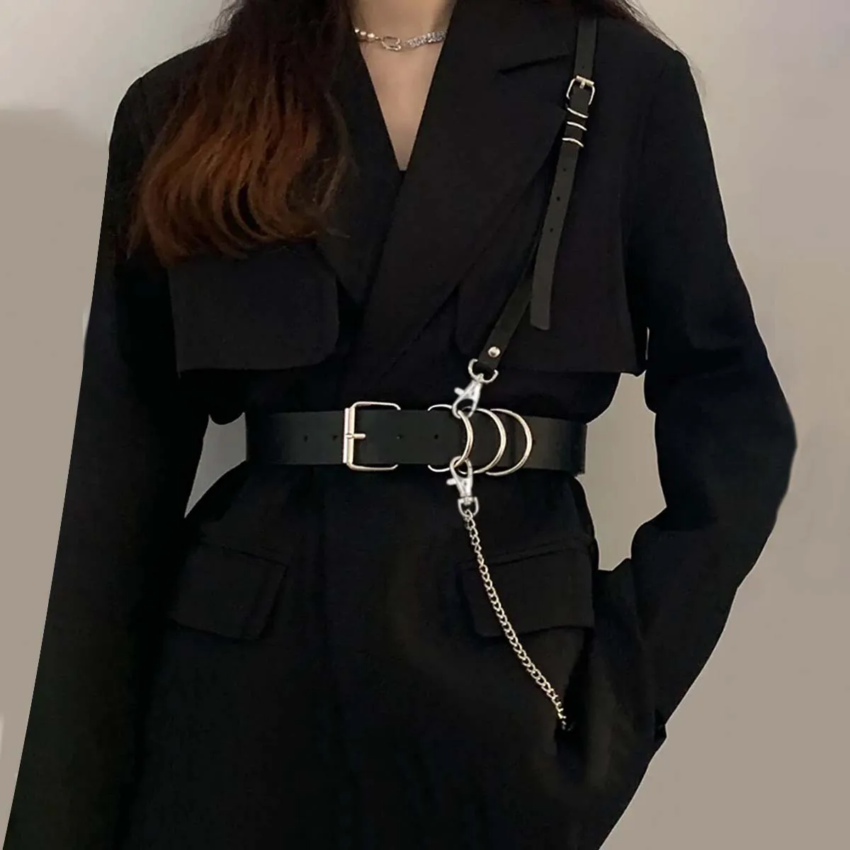 

Женский модный кожаный крутой ремень в стиле панк, пояс-цепочка, украшение в уличном стиле, готический стиль, аксессуары для одежды