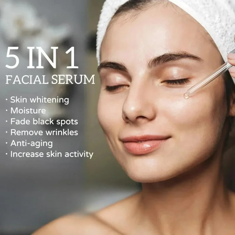 Sérum visage à l'acide hyaluronique 5 en 1, hydratant, blanchissant, anti déformable, vieillissement, lifting, raffermissant, peau, vitamine C, rétrécissement des pores