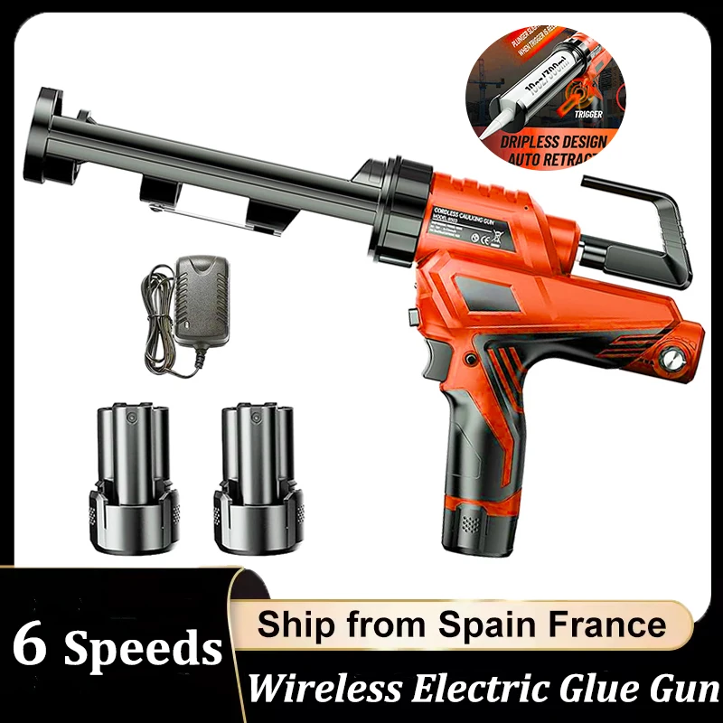 6 Speeds Electric Glue Gun Glass Glue Caulking Gun Wireless Doors and Windows Electric Sewing Glue Tool With 2PCS Lithium batter