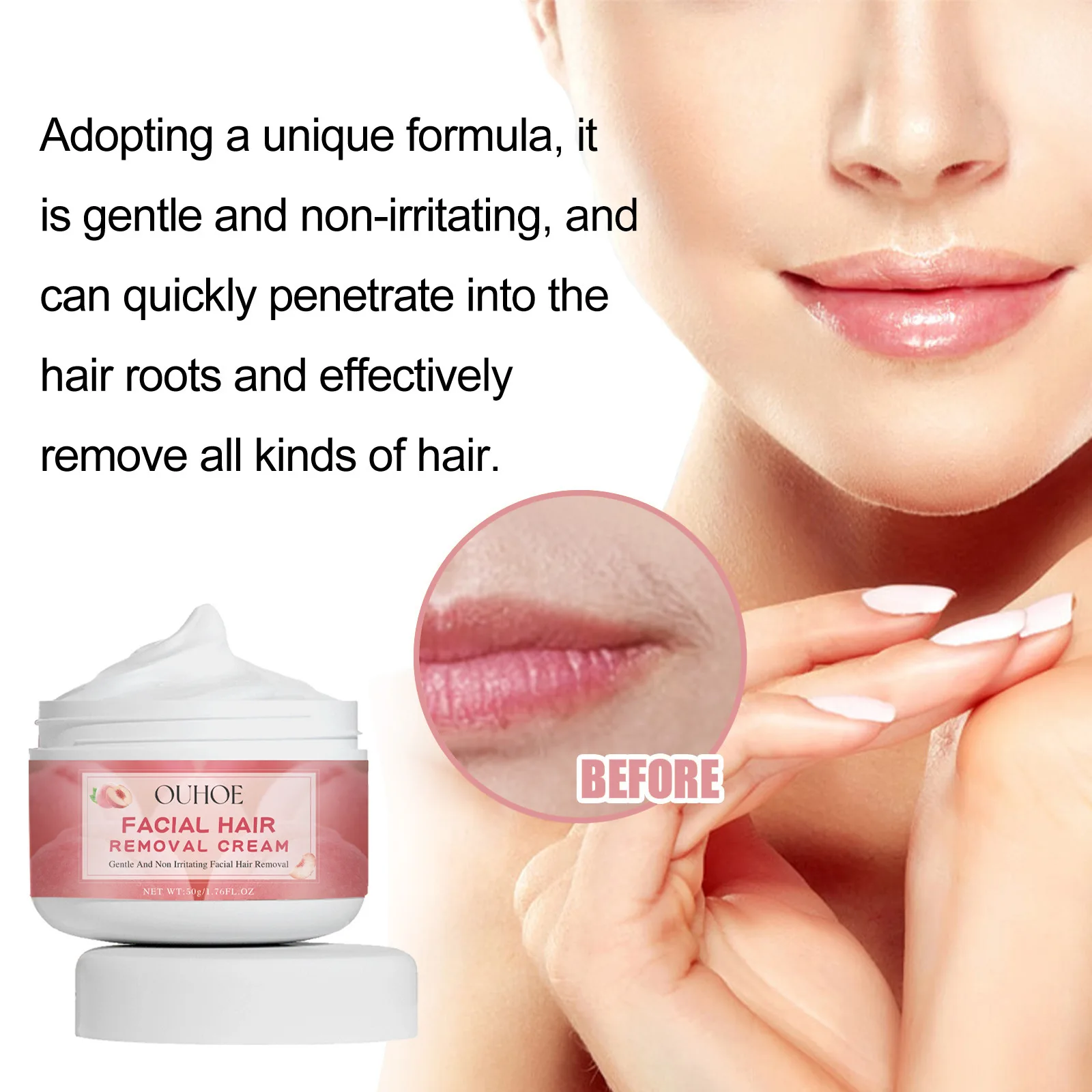 Hair Remover Face Cream Lip Long Lasting Gentle Soothing Painless Repairing Cleansing Semi Permanant Hair Removing Lotions 50g