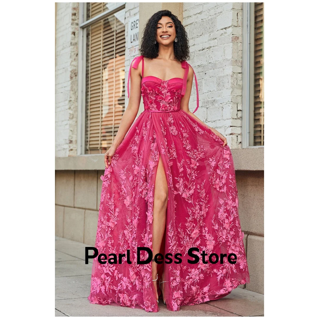 

Bright Pink Women Evening Dress Luxury 2024 Dubai Spaghetti Straps Party Dress for Wedding Dresses A Word Slit Prom Dresses Sale