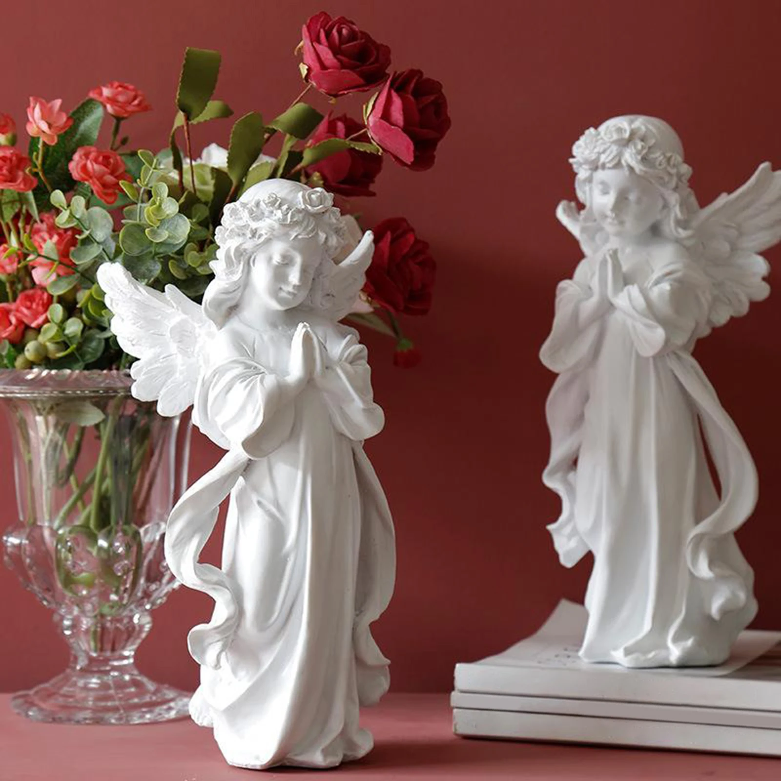 Cute Resin Praying Angel Figurine European Style Fairy Prayer Angel Shelf Sculpture Desktop Ornament Carving Crafts