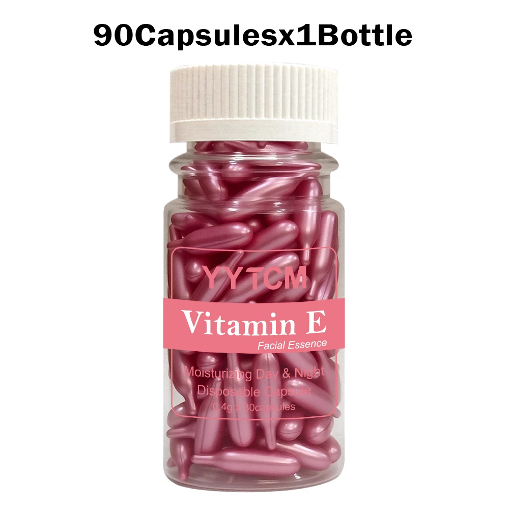 Vitamine E Serum Capsules, Essentiecapsules voor eenmalig gebruik, Hydraterende en vochtinbrengende gezichtshuidcapsules 90 capsules/fles - 1 fles
