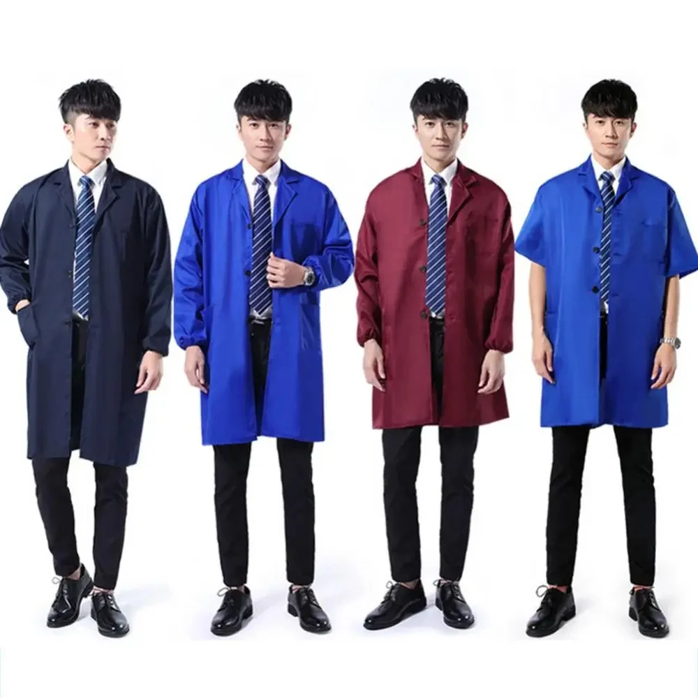 Vêtements de travail anti-poussière pour hommes, vêtements de travail à manches longues courtes, poches boutonnées, manteau de laboratoire d'entrepôt, tenue anti-poussière trempée, uniforme dans