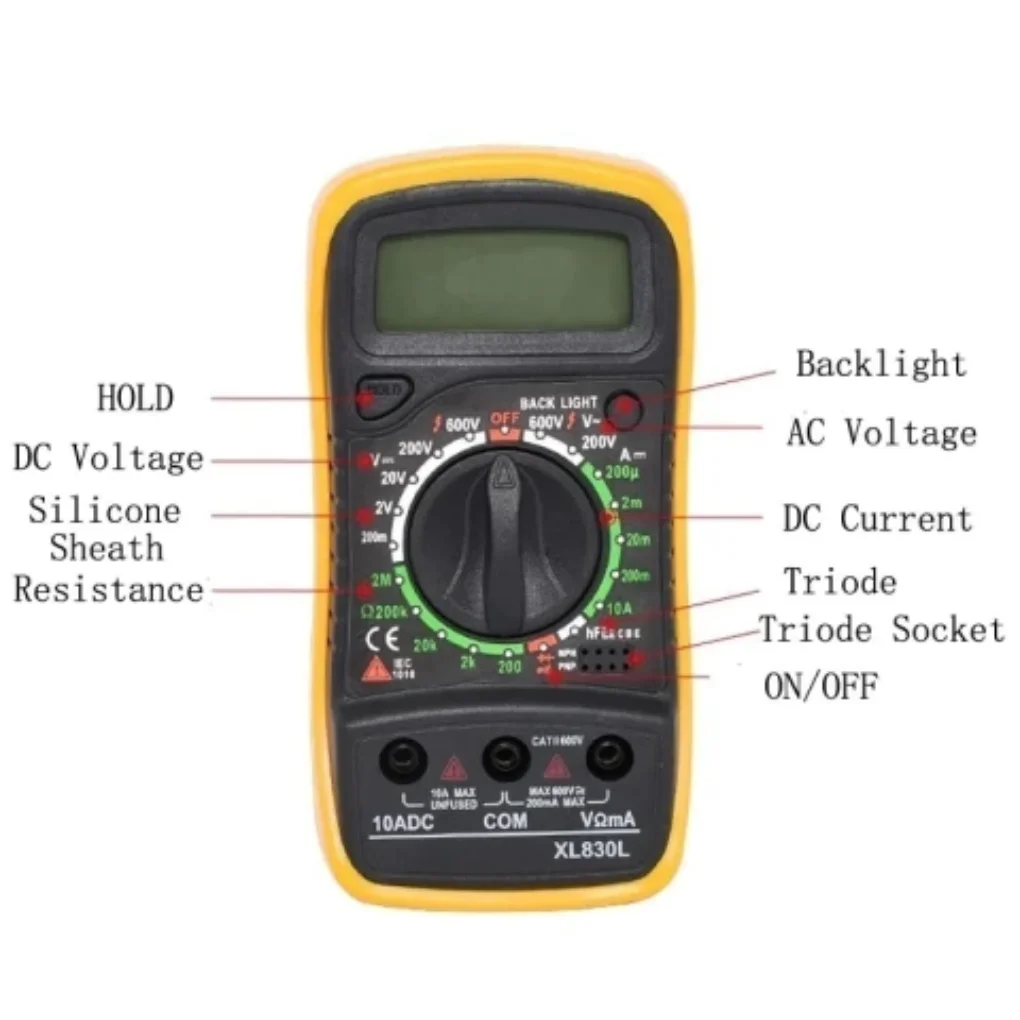 XL830 Professionelles multitest-Digitalmultimeter mit Piepton, LED, Spannung, Strom, Durchgang, Batterie, Widerstand, tragbar