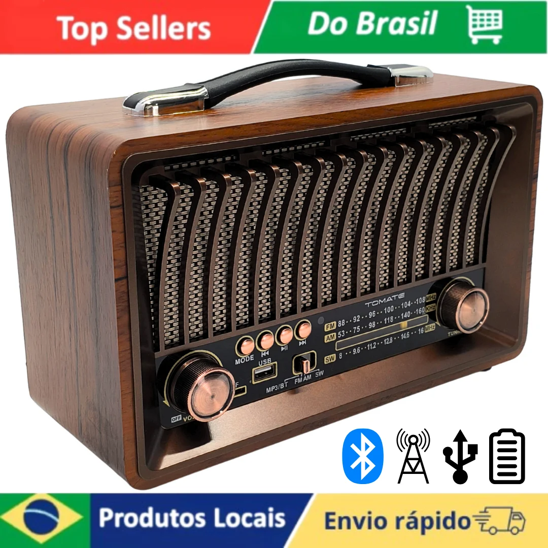 Radio portátil Retro AM FM SW USB TF Bluetooth reproductor recargable con batería y alimentación de CA Ideal para acampar y viajar
