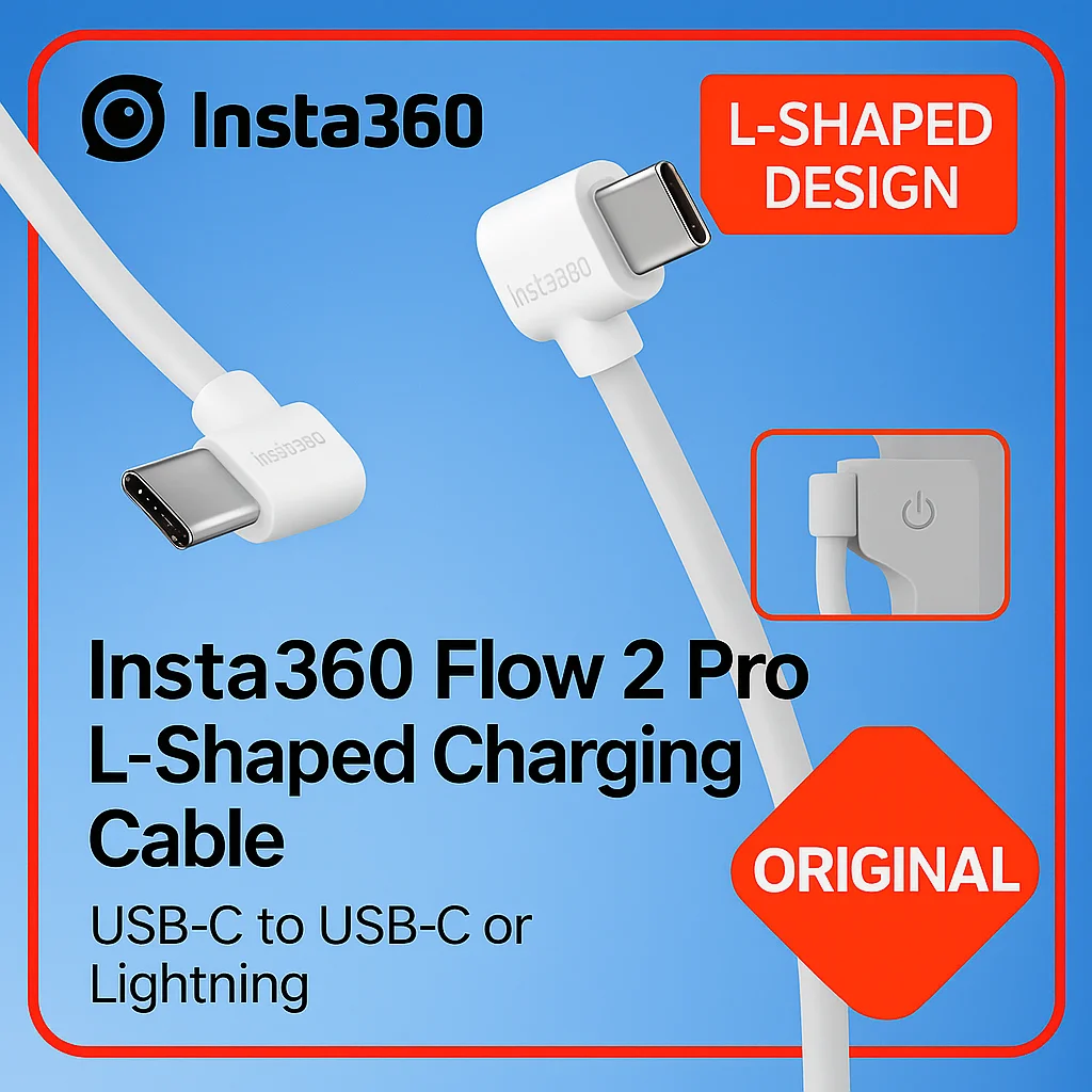 

Gimbal-Friendly Right-Angle Cable for Insta360 Flow 2 Pro | L-Shape USB-C / Lightning for Mobile Filming