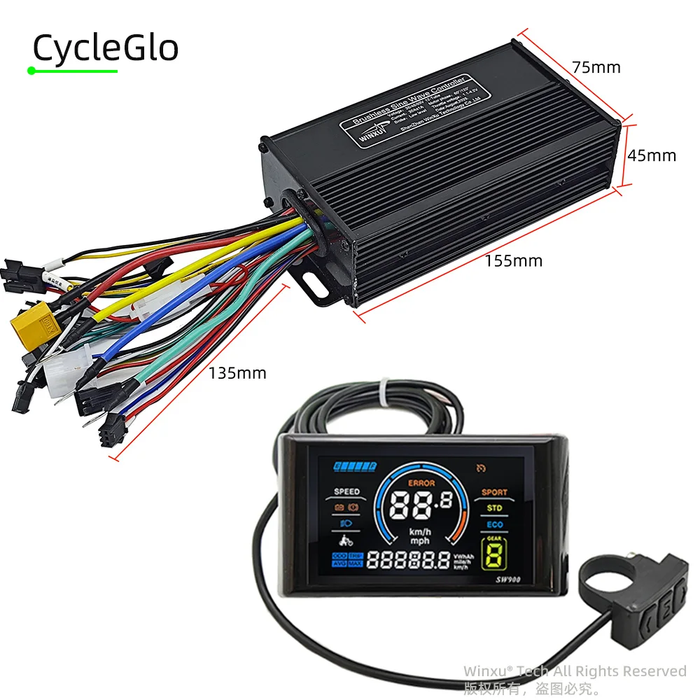 

36V 48V 60V 30A 1000W 1200W 1500W E-bike Brushless Motor Sine Wave Controller SW900 Color LCD Kit for Electric Bicycle Scooter