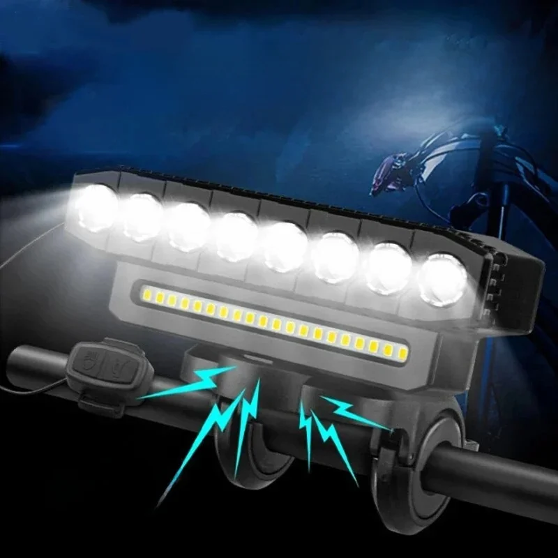 AliExpress NONE 8 LED Bike Front Light with Horn Bicycle Light 6 Modes USB Charging Waterproof Bicycle Headlights MTB Cycling Lamp Accessories