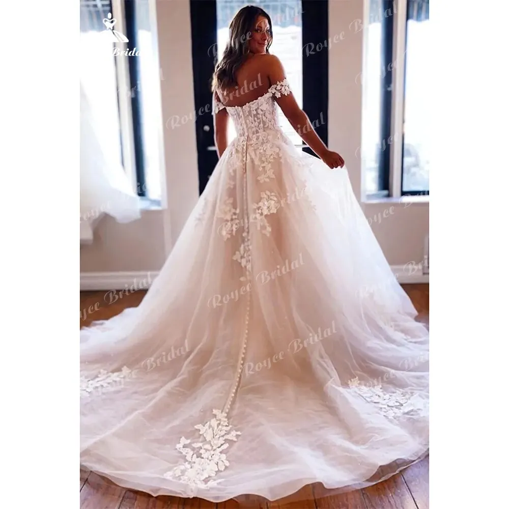 Elegantes vestidos de casamento A-Line para mulheres, manga, tule, renda, apliques, vestidos de noiva formais, feitos sob medida, 2023