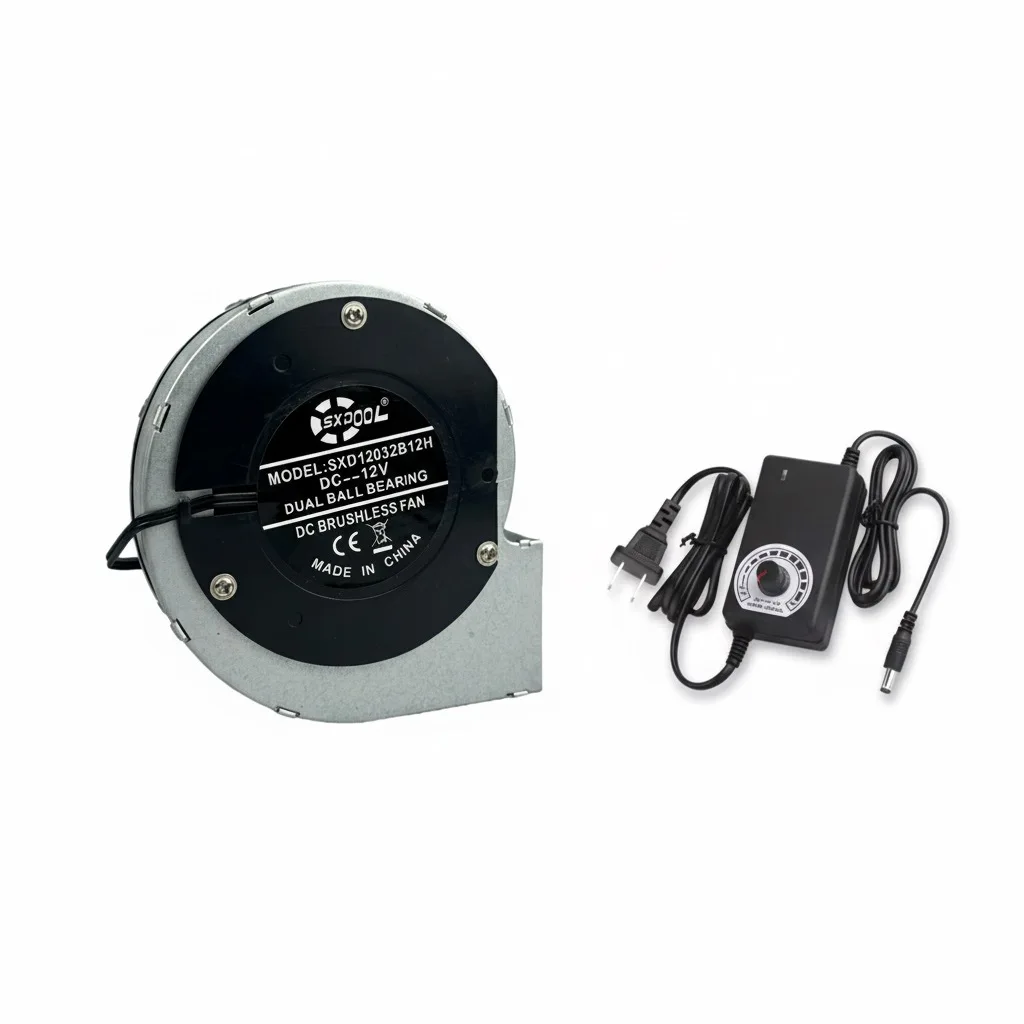 

For BBQ Blower Fan 12V 2A 110x110x28mm High-Speed Turbo Blower with Adjustable Controller Dual Ball Bearing 62CFM Metal Housing