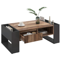 Grained wood Design coffee Table-2 drawers + Double Storage compartment-Furniture anthricite modern living room