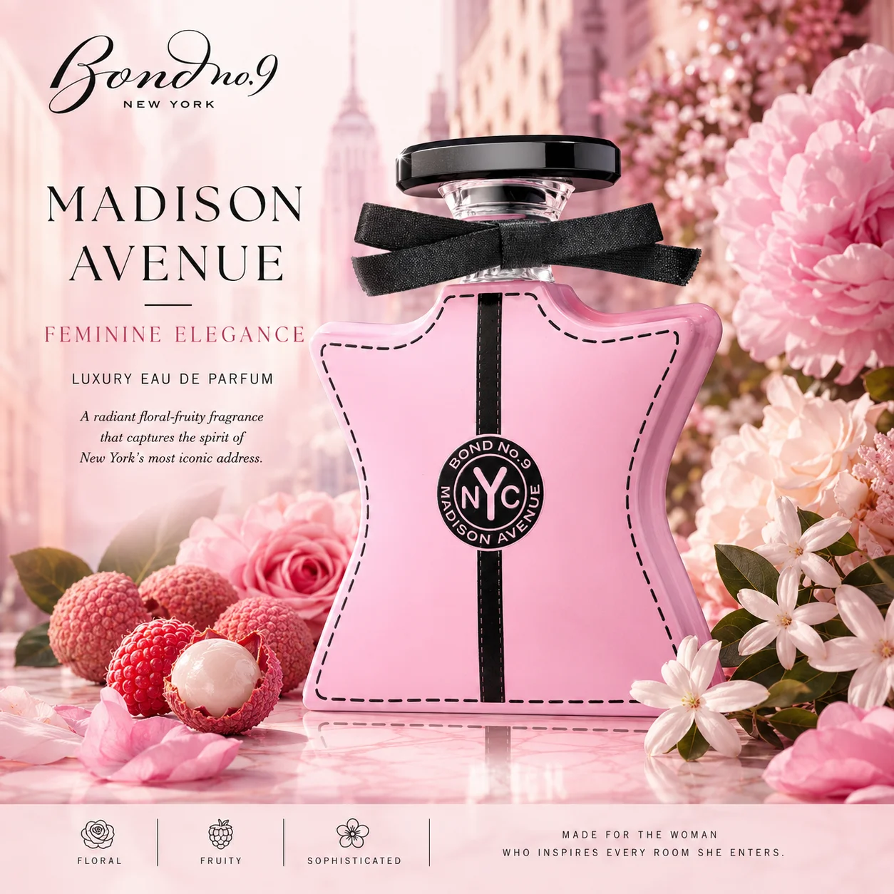 Bond No.9 Madison Avenue Eau De Parfum 100ml for Women Long Lasting Luxury Niche Perfume Spray Floral Fruity Lychee Rose Raspberry Vanilla Musk Fragrance Daily Wear Travel Gift view 3